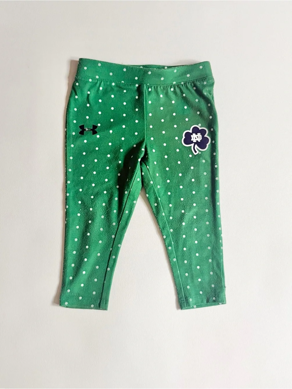 Under Armour Notre Dame Green and White Polka Dot Leggings Size 18 Months